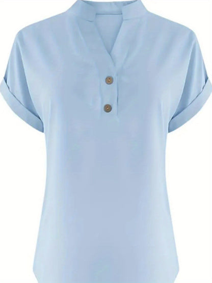 ZOELNIC Women's V-Neck Button-Front Placket T-Shirts - Short Sleeve Casual Summer Tops, Breathable Daily Wear Shirts Suitable for Spring/Summer, Solid Color Casual Wear, Machine Washable (No)