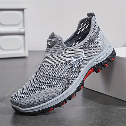 Men's Breathable Mesh Sports Sneakers, Easy-Wear Slip-On Shoes with Monochrome Fabric Upper, Rubber Sole, Round Toe Design, Low-Top Casual Athletic Footwear for Spring and Summer