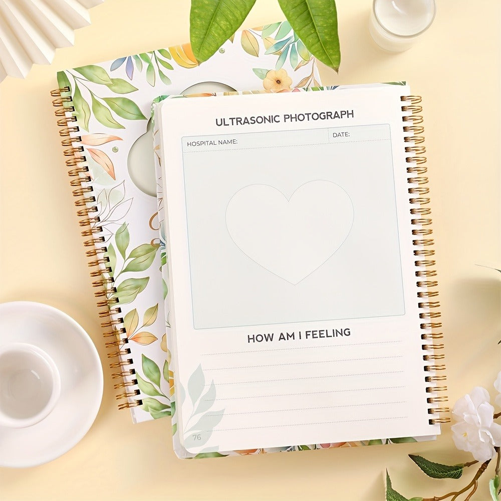 Pregnancy Journal and Memory Book - 96 Sheets - Floral bunny cover with stickers and sonogram photo insert