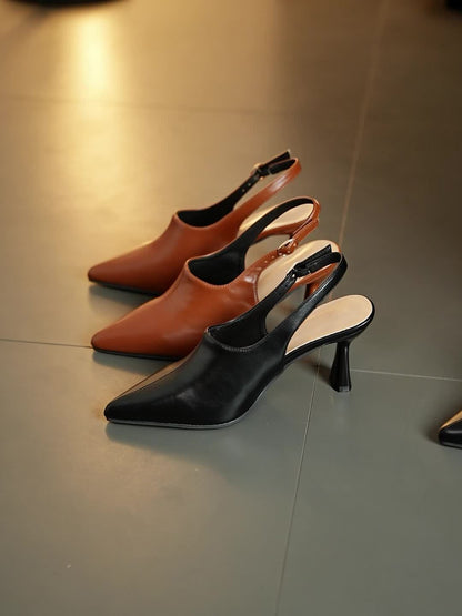 Elegant Black Faux Cover Heels for Women - Summer Collection, Pointed Toe with Ankle Strap, Medium Heel, Rubber Sole, Perfect for Casual or Dressy Outfits, Strappy Sandals