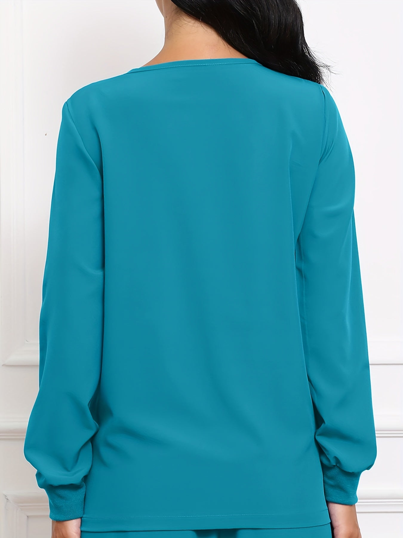 Women's V-Neck Long Sleeve Matte Breathable S Uniform Pockets Wash Clothes Work Shirt Scrubbing Top