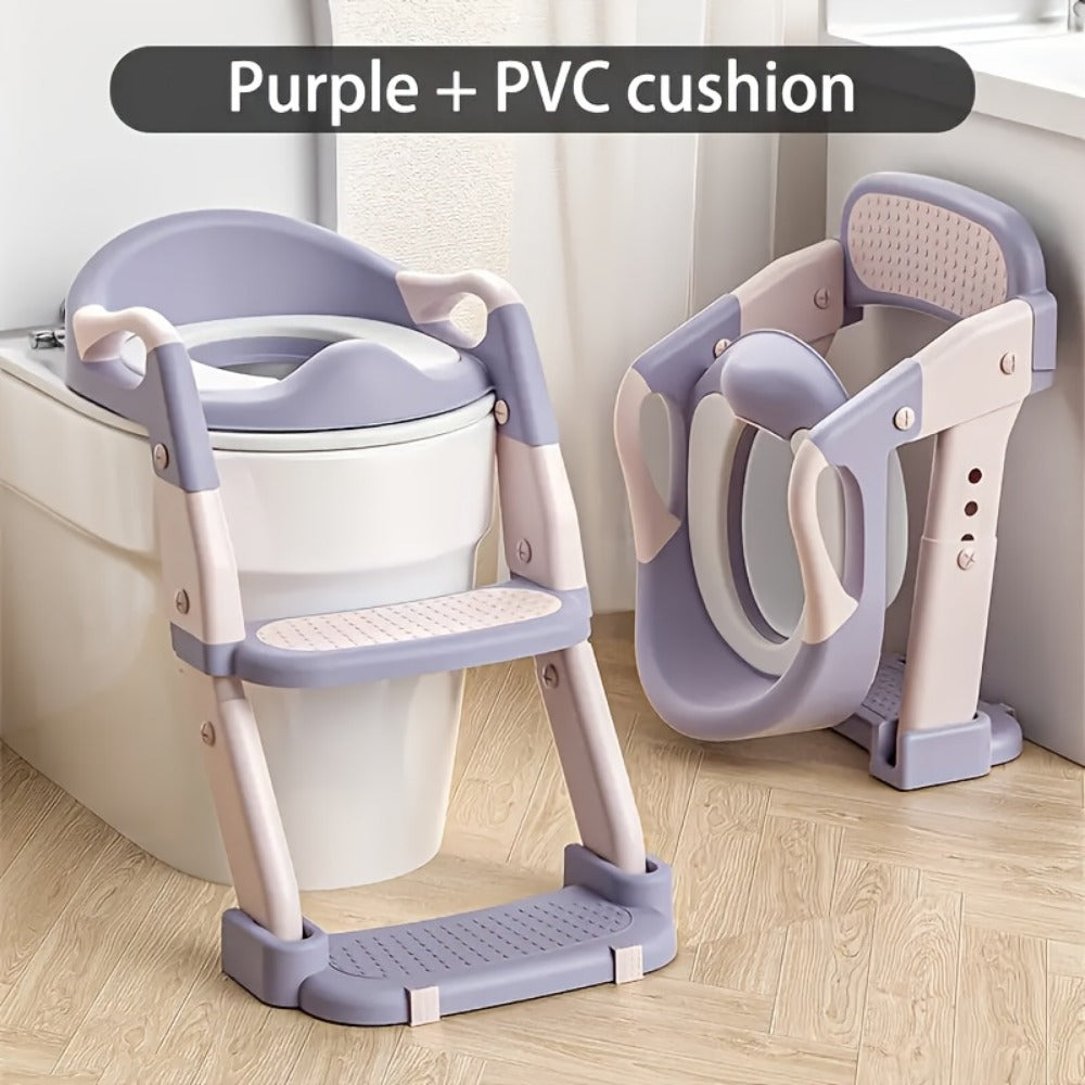 3-in-1 Toddler Potty Training Seat - Foldable Steps and Safety Harness