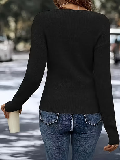 Women'S Elegant V-Neck Long Sleeve Sweater -Soft Warm Spring Pullover, Classic Chic Office And Party Outfit, Non-Transparent Layering Essential, Spring/Fall Everyday And Formal Tops for Women, Ladies Fashion Sweaters, Valentine'S Day Gift