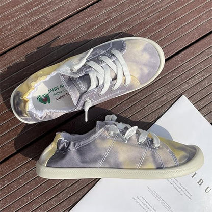 Tie-Dye Low Top Canvas Sneakers For Women Slip On Lace Up Flats