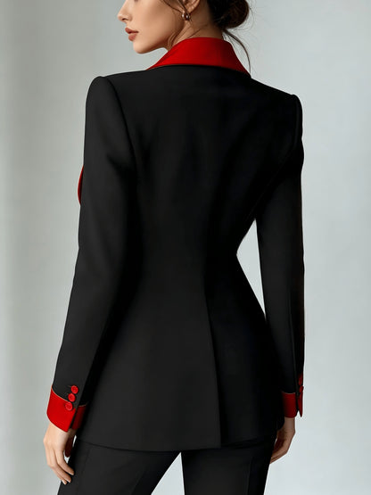 A Niche Formal Contrasting Color Double Breasted Lapel Suit Jacket