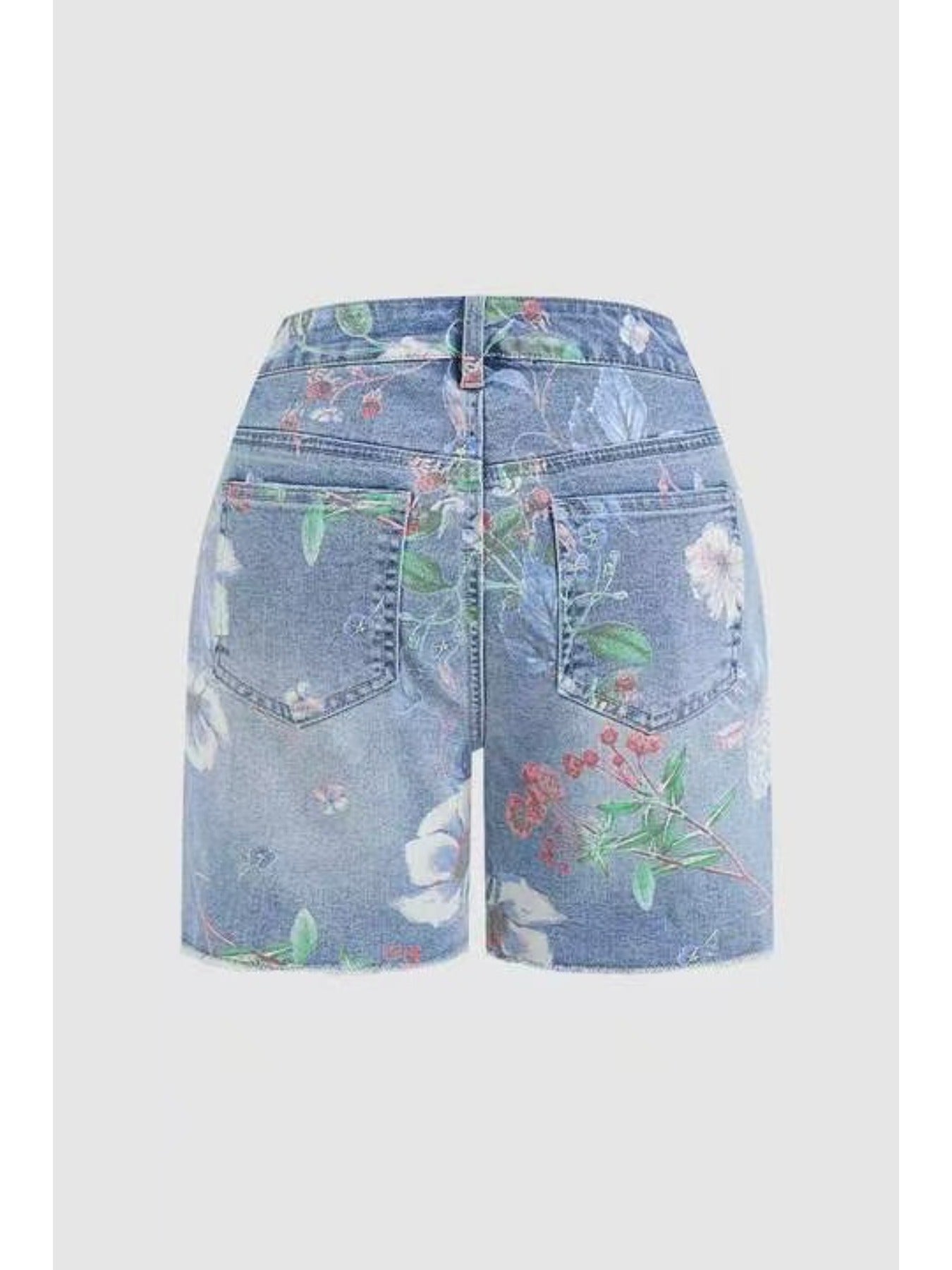 Women' Stretch Denim Shorts - Comfortable Retro Jeans, Floral Prints, Cinched Waist and High-waisted Design, Perfect for Spring and Summer.