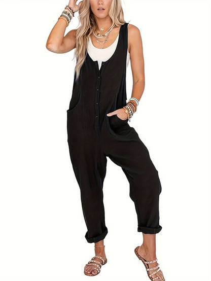 Women'S Overalls Linen Jumpsuits Loose Casual Jumpers with Pockets