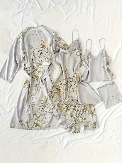 V-Neck Camisole Sleepwear, Stylish Printed Camisole Gowns, Cozy And Relaxed Women'S Sleepwear, Nightgowns, And Nightdress Collections. Long-Sleeve Robe, High-Neck Camisole Skirt, Backless V-Neck Top, And Pleated Shorts Are Casual And Adaptable