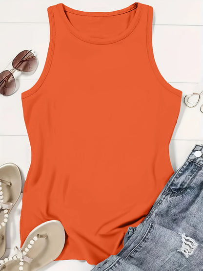 1pc, 180g Fashionable Crew Neck Tank Top - Drawing Printed Top for Women - Casual Short Sleeveless Crew Neck Shirt - Lightweight & Breathable Vest for All Seasons Wardrobe, Polyester