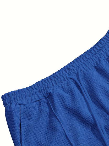 Mens 2pcs Outfits, New Spring Fall Waffle Knit Long Sleeve Top & Pants Set, Comfortable Breathable Casual Sports Tracksuit for Daily Workout