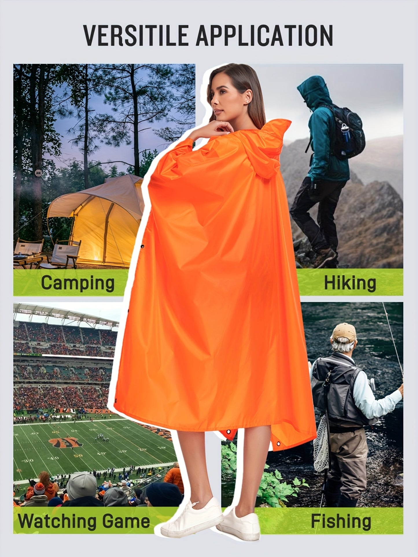 3-In-1 High Quality Hooded Rain Poncho with Side Pockets - Durable Polyester, Windproof for Outdoor Activities Like Camping, Hiking & Cycling