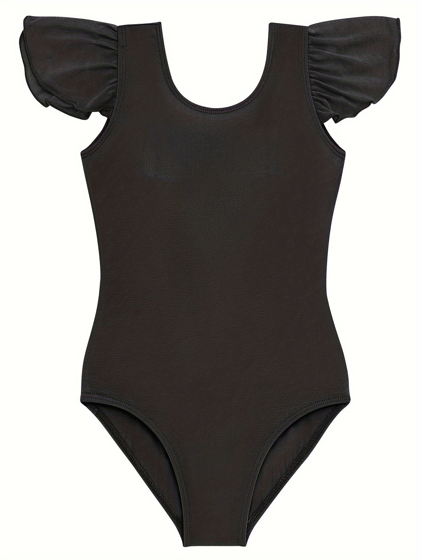 Girls Stretchy Ruffled Sleeve Dance Leotard Slim Fit Solid Color Practice - product view 4