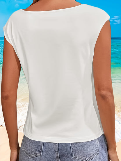 Casual Solid Color Basic Tee Shirts for Women with Cap Sleeves And a Scoop Neck
