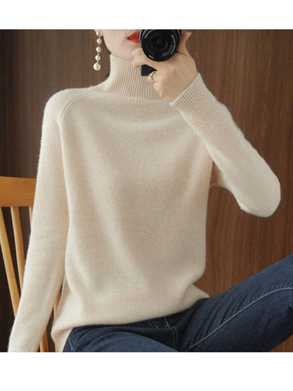 1pc New Cashmere Thick Turtleneck Sweaters Long Soft Sleeve Casual Pullovers
