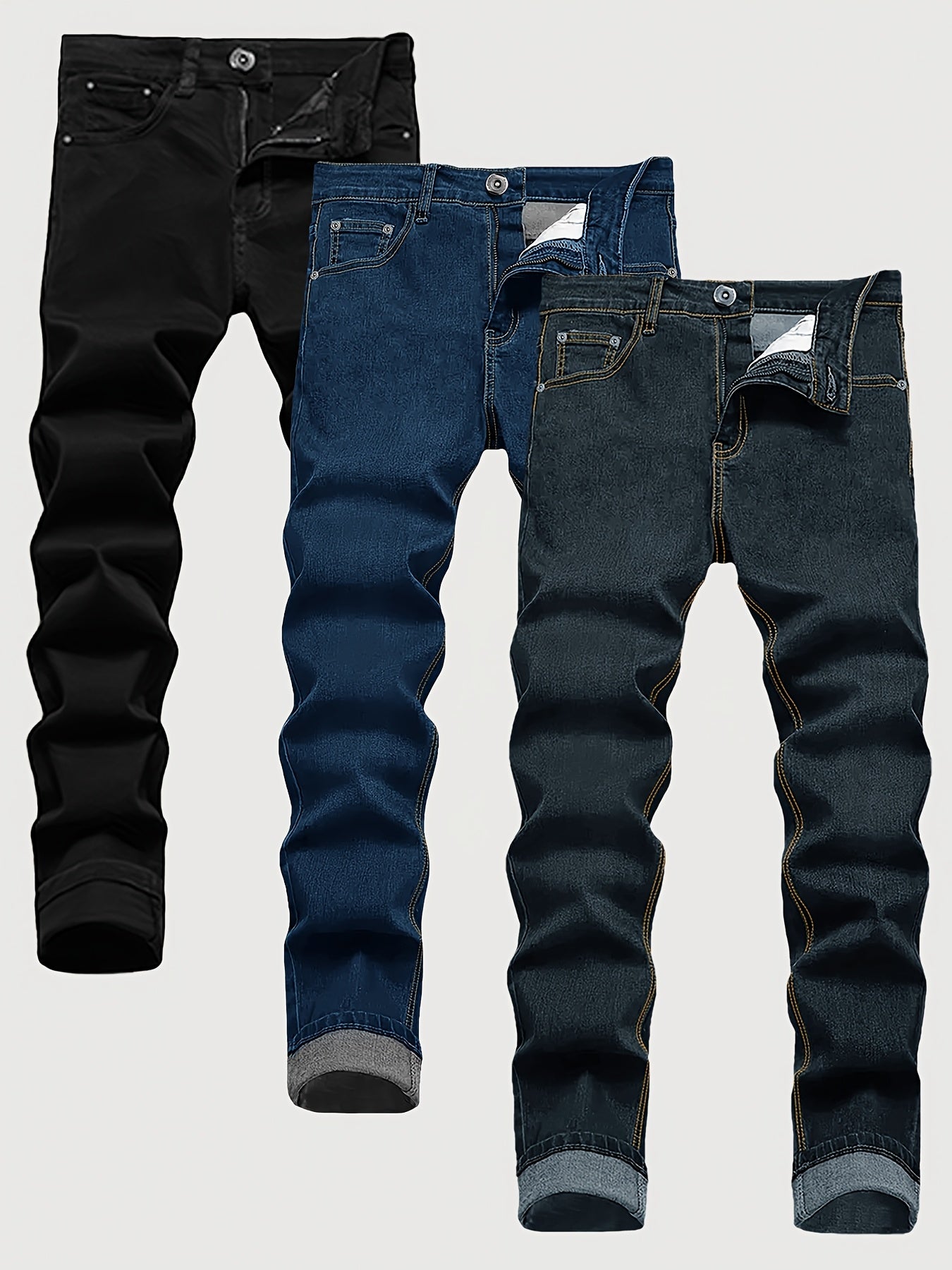 3-Pack Men's Slim Fit Jeans | Business Casual Trousers | Year-Round Versatile Pants | Gift