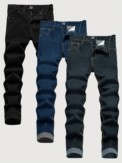3-Pack Men's Slim Fit Jeans | Business Casual Trousers | Year-Round Versatile Pants | Gift