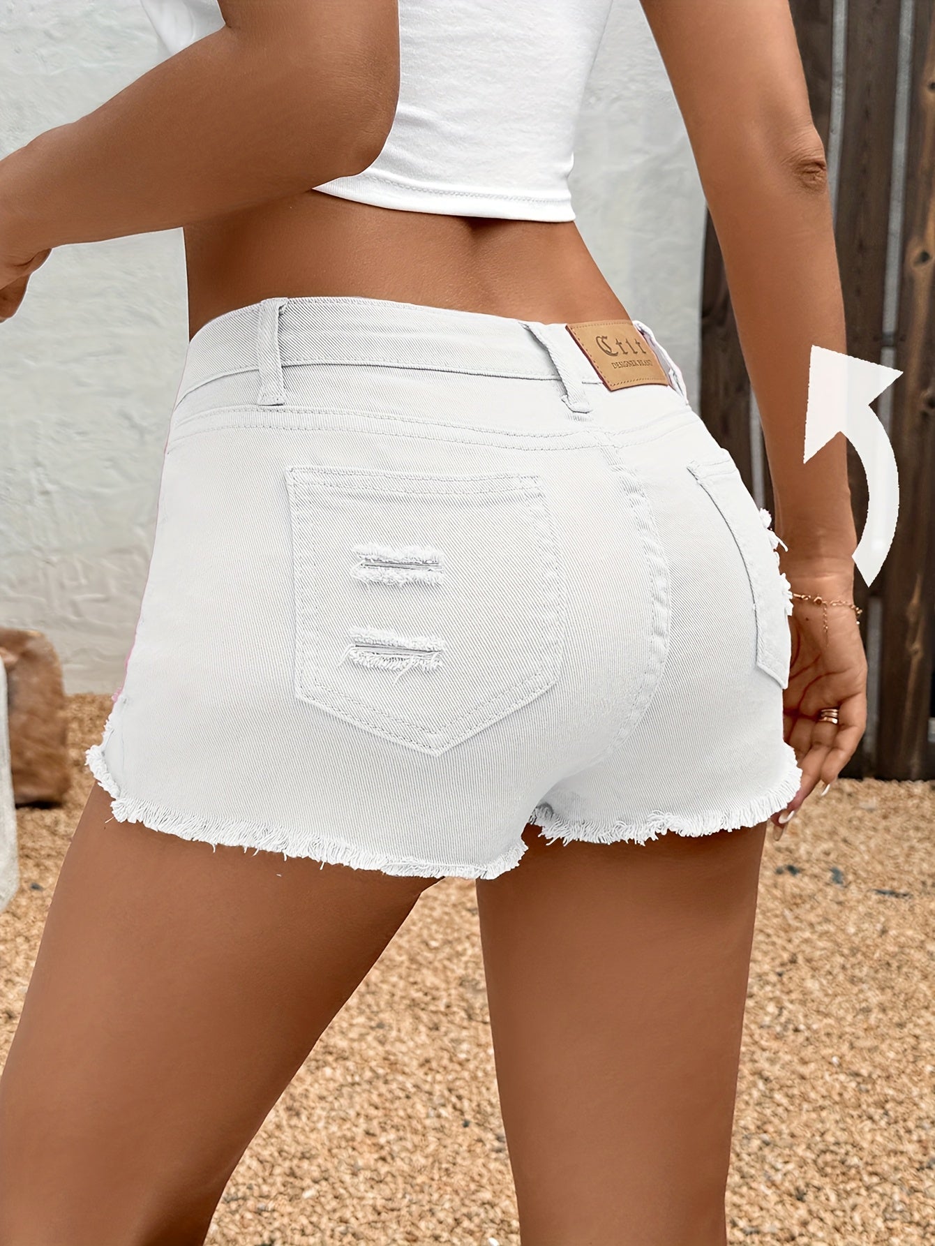 Regular Hole Stretch Denim, Casual Shorts, Y2K Cute Short Jeans