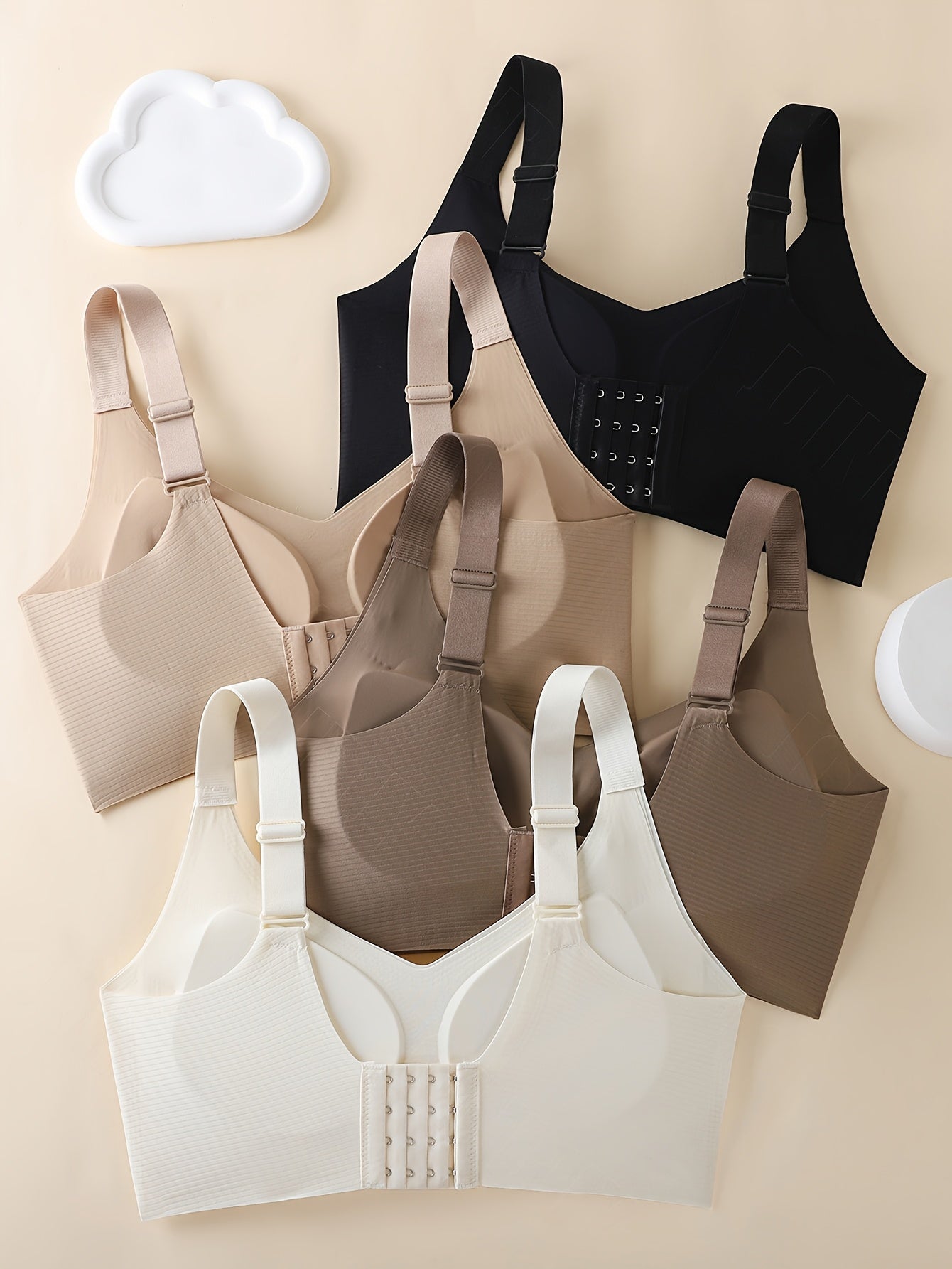 4pcs JOINBUY Women's Full Coverage Backless V-Neck Bras - Removable Pads & Suitable for Daily & Special Occasions, High Elasticity Seamless Support Bra with V-Neck Backless Design, Removable Cups, Moderate Lift Underwear (Solid Color)