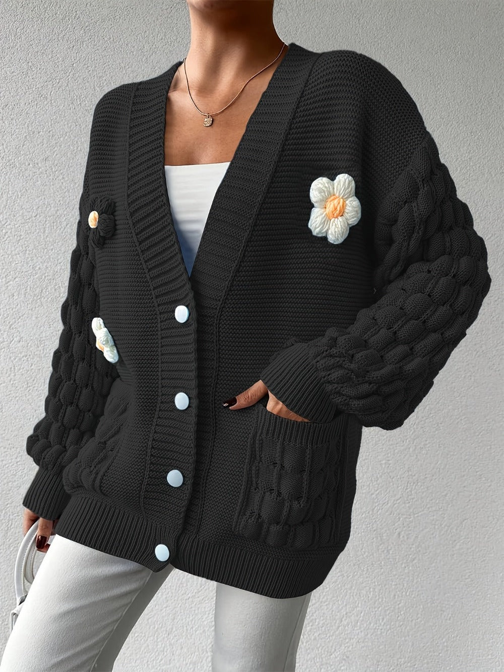 Women's Relaxed Denim Floral Cardigan