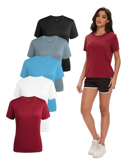 5pcs Of Women's Casual Short Sleeved Breathable Quick Drying S T-shirt, Basketball Outdoor T-shirt
