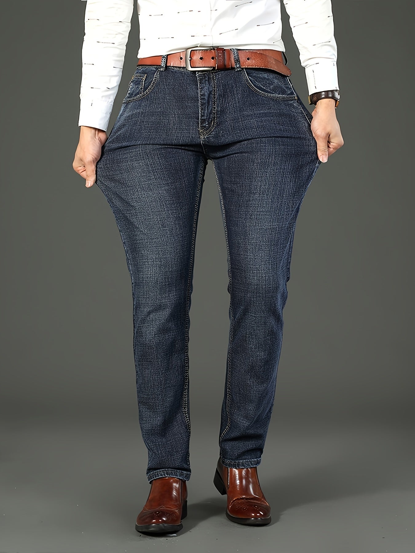 Men'S Classic Design Jeans, Semi-formal Stretch Jeans For Business