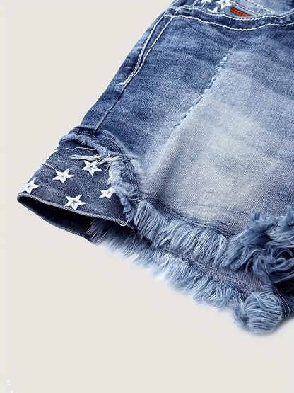 [HME]Flag- Fashionable Stretch Denim Shorts, A Must-have Item for Summer. Simple, Versatile, Fashionable And Elegant. Mid-to-high Waist Design for A Hip-lifting Effect. Two Colors to Choose From. Summer Women's Hot Pants