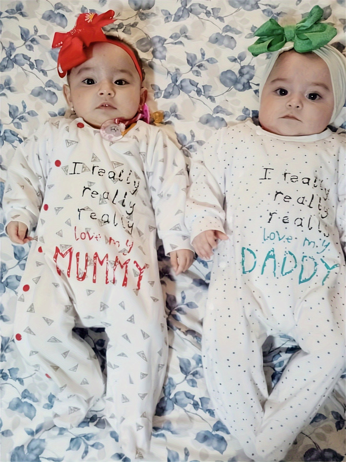 Kukitty Newborn Baby Boy Girl Clothes I Really Love My Daddy/ Mummy Long Sleeve Footies Romper Unisex-Baby 2pcs Footed Jumpsuit, for Outdoor
