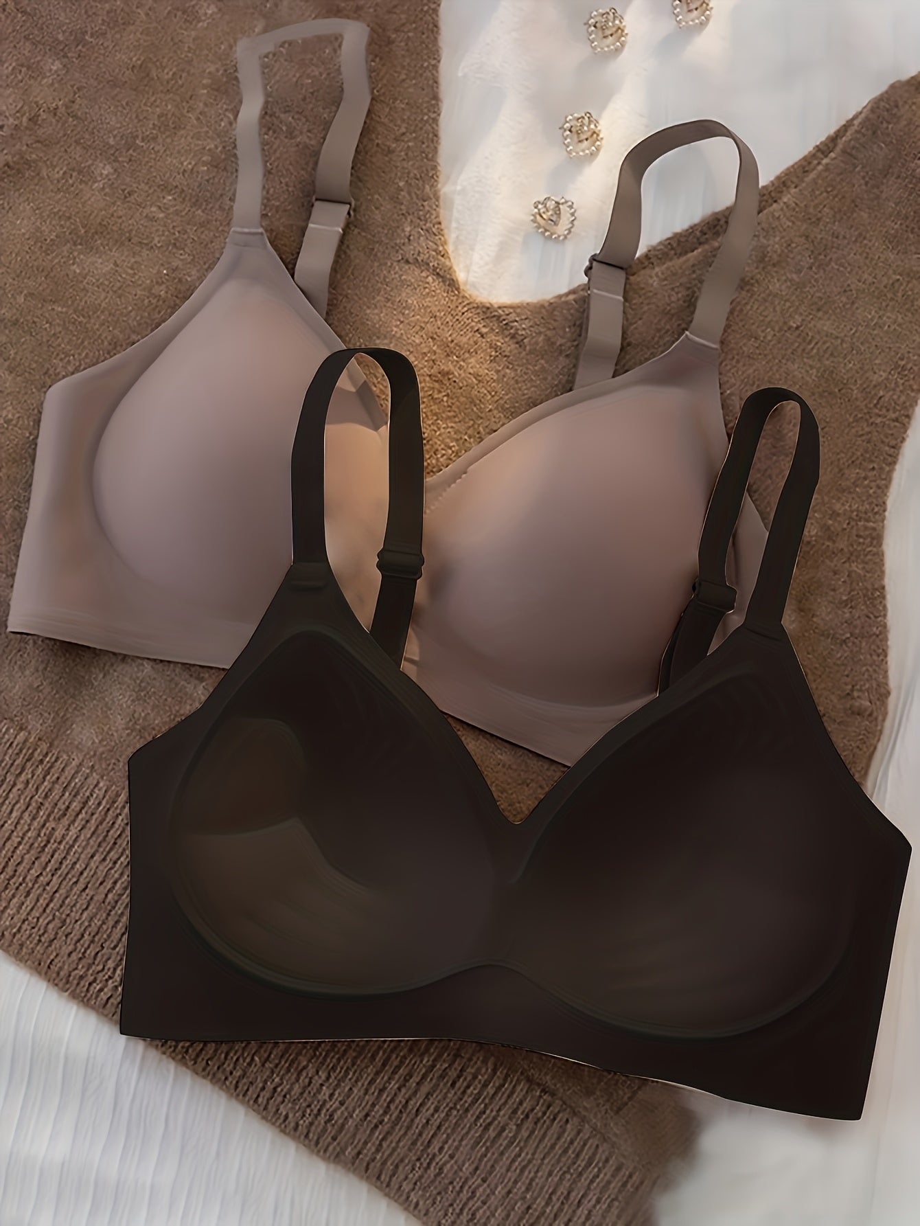3pcs Women'S Wireless Push-Up Bra - No Underwire, Soft Lift Design with Adjustable Straps & Non-Removable Padding, Nude Tones for Daily & Special Events, Elegant Everyday & Formal Bras for Small Busts, Comfortable Fit