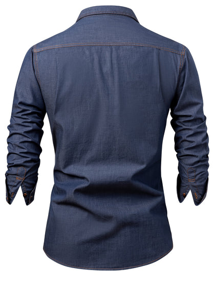 A Stylish Men's Casual Shirt With Long Sleeves And A Jacket, A New Spring And Autumn Men's Top With A Solid Color Pocket Design And A Lapel Collar.