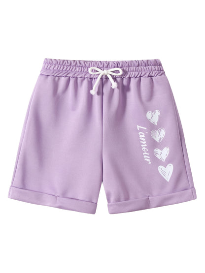 4pcs Girls' Summer Shorts with Heart Print & Bow Front - Non- Bow Tie Waistband, Machine Washable Casual Shorts Suitable for, Playdates, Casual Attire - Spring/Summer Outfits for to, Perfect for Outdoor