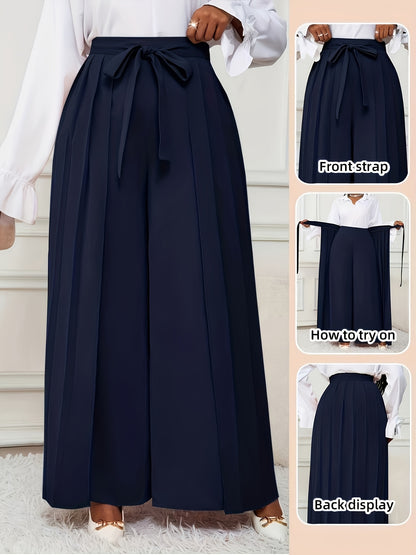 Plus Size - Plus-size Women'S Pants With Elegant Pleats, Removable Design, Two-way Wear, Straight-leg Style, Retro Chic, Casual, Suitable For All Seasons Throughout The Year.