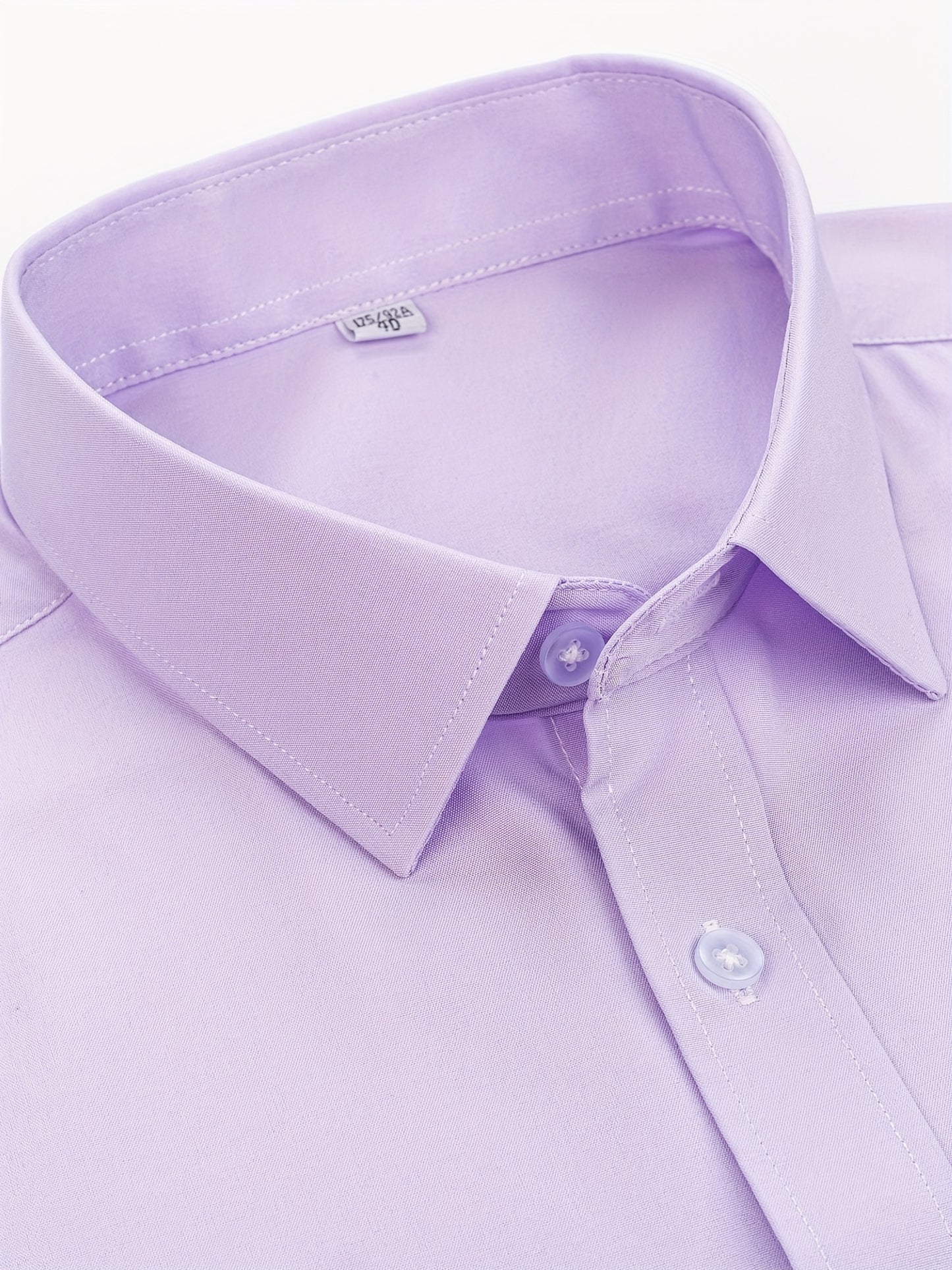 Men'S Long Sleeve Solid Color Business Dress Shirt, Elegant Collar, Stretch Fabric, Regular Fit, Single Button Front, Casual Outwear, Adult Sizes, Woven