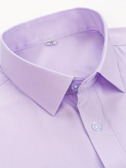 Men'S Long Sleeve Solid Color Business Dress Shirt, Elegant Collar, Stretch Fabric, Regular Fit, Single Button Front, Casual Outwear, Adult Sizes, Woven