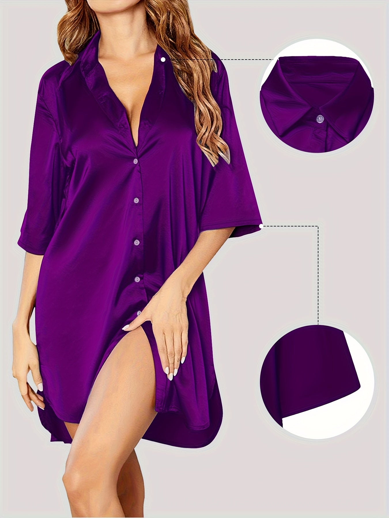 European And American Solid Color Sexy Shirt for Women Comfortable And Smooth Home Wear Long Pajamas