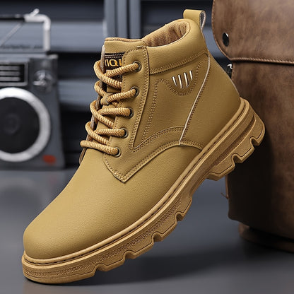 Men's Mid-Top Work Boots - Lace-Up Design, Durable Upper, Decorative Metal Accent, Non-Slip Lug Sole, Footwear for Work & Outdoor Activities