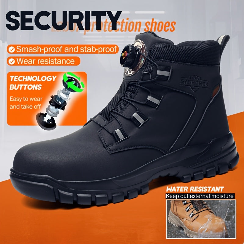 Steel Toe Work Safety Shoes - Puncture-Proof, Anti-Smash, Non-Slip, Shock-Absorbing, with Convenient Rotating Buckle, High-Top Protective Design - Ideal for Men And Women In Industrial, Construction, And Outdoor, All Seasons, Father's Day Gift