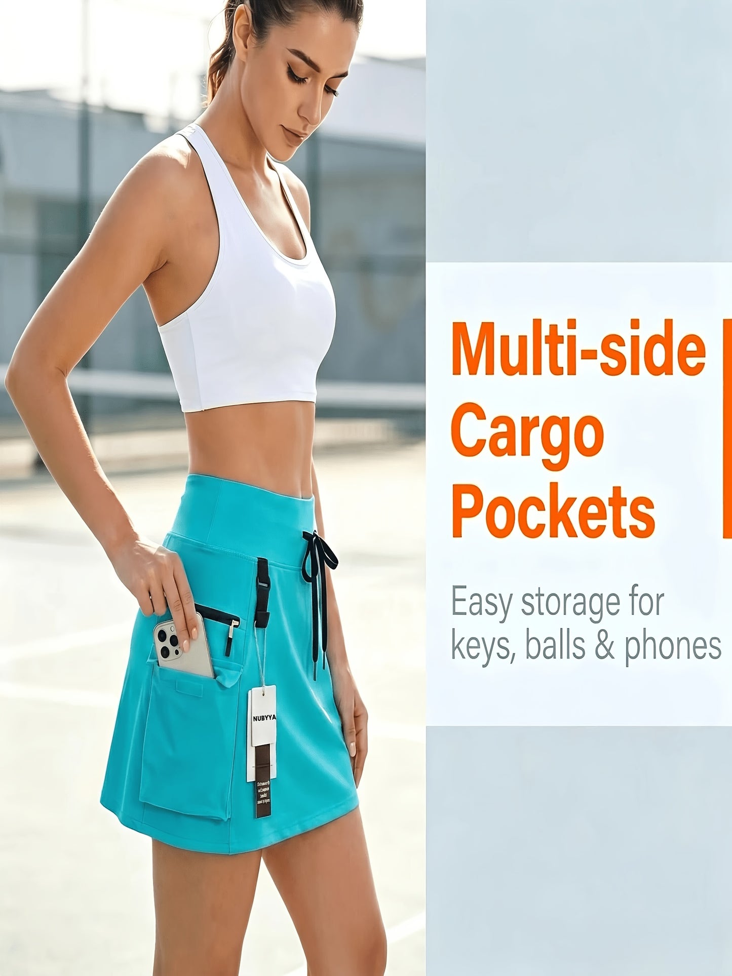 Women's New Summer Polyester Quick-Dry Hiking Workwear Skirt, Outdoor Sports Elastic Waistband Zipper Pocket Tennis Skirt, Golf Quick-Dry Skort