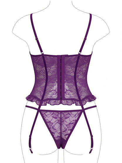 1Set/4pcs Women's Sexy Lingerie Set Floral Lace Garter Bustier Lingerie Set with 1Pair Stocking, Women's Lace Stockings Lingerie Bodysuits Nightwear for Romantic Date Wearing