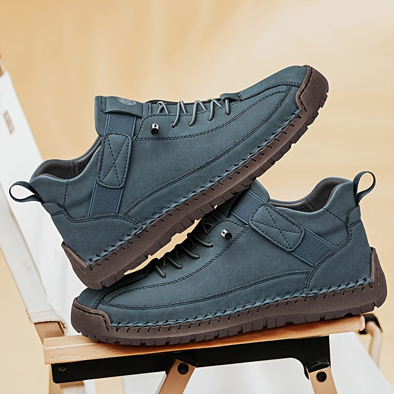 1pair CLOHOO Men's High-Top Ankle Boots - Casual Street Fashion Style, Solid Color, All-Season Comfort, Handcrafted Rubber Sole, Elastic Band Closure, Round Toe, Faux Upper/Inner/Insole, for Hiking & Daily Wear