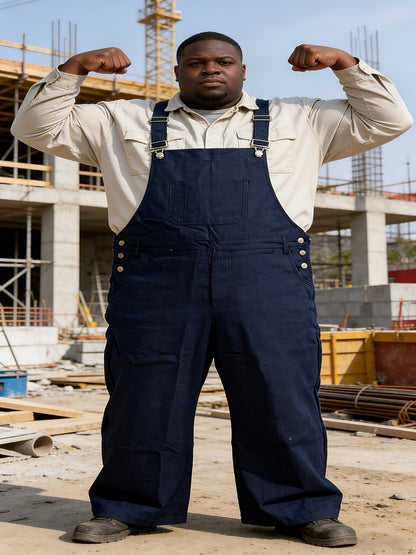 Plus-size Men's Loose-fitting Overalls, Suitable for Plus-size Men. Adjustable Straps, Durable Black Fabric, Suitable for Work And Outdoor Wear., PLUS SIZE