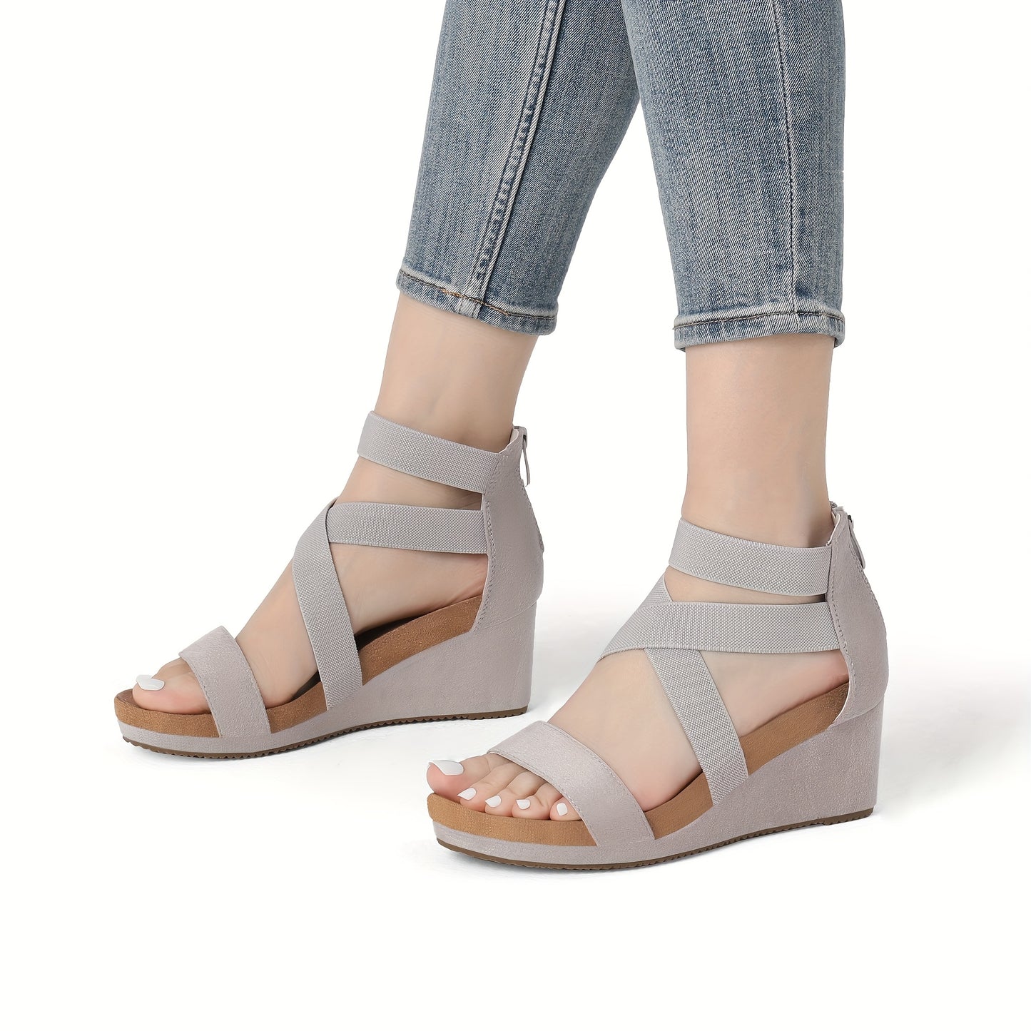 Womens Elastic Ankle Strap Open Toe Platform Stylish and Comfortable and Fashion Wedge Sandal Fashion Outdoor Shoes Quick On and Off Suitable for Different Occasions, Women Shoes