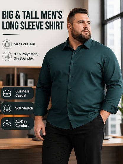 2pcs Set Of Men'S Plus-size Long-sleeve Shirts, 2XL To 6XL Size Shirts For Chubby Men, Versatile Plus-size Shirts For Daily Commuting, Summer Cool Shirts, Easy-care Wrinkle-resistant Plus-size Business Shirts, Gifts For Family
