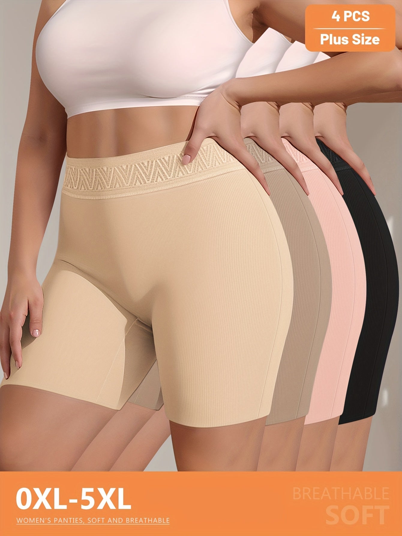 [4pcs High-Waist Briefs] 4pcs Plus Size Women's High-Waist Boxer Briefs, Tummy Control & Butt Lifting, Printed Design, Soft & High Elasticity, Comfortable For, & Daily Wear