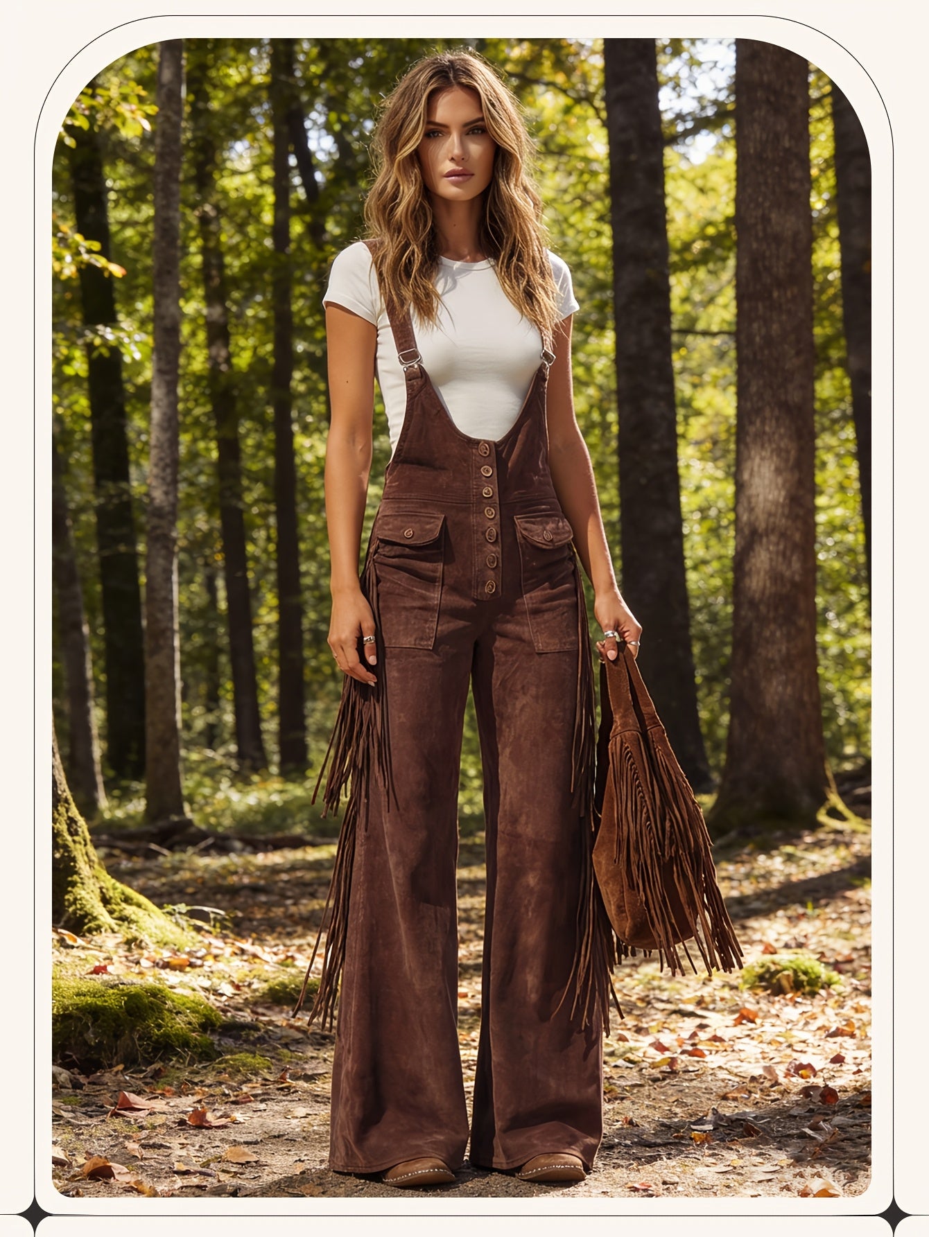 Vintage Fringe Detail Overalls, Loose Wide Leg Design, Fashion Youthful Casual Style, Daily Outing Travel Outfit, Versatile Multi-Occasion Wear