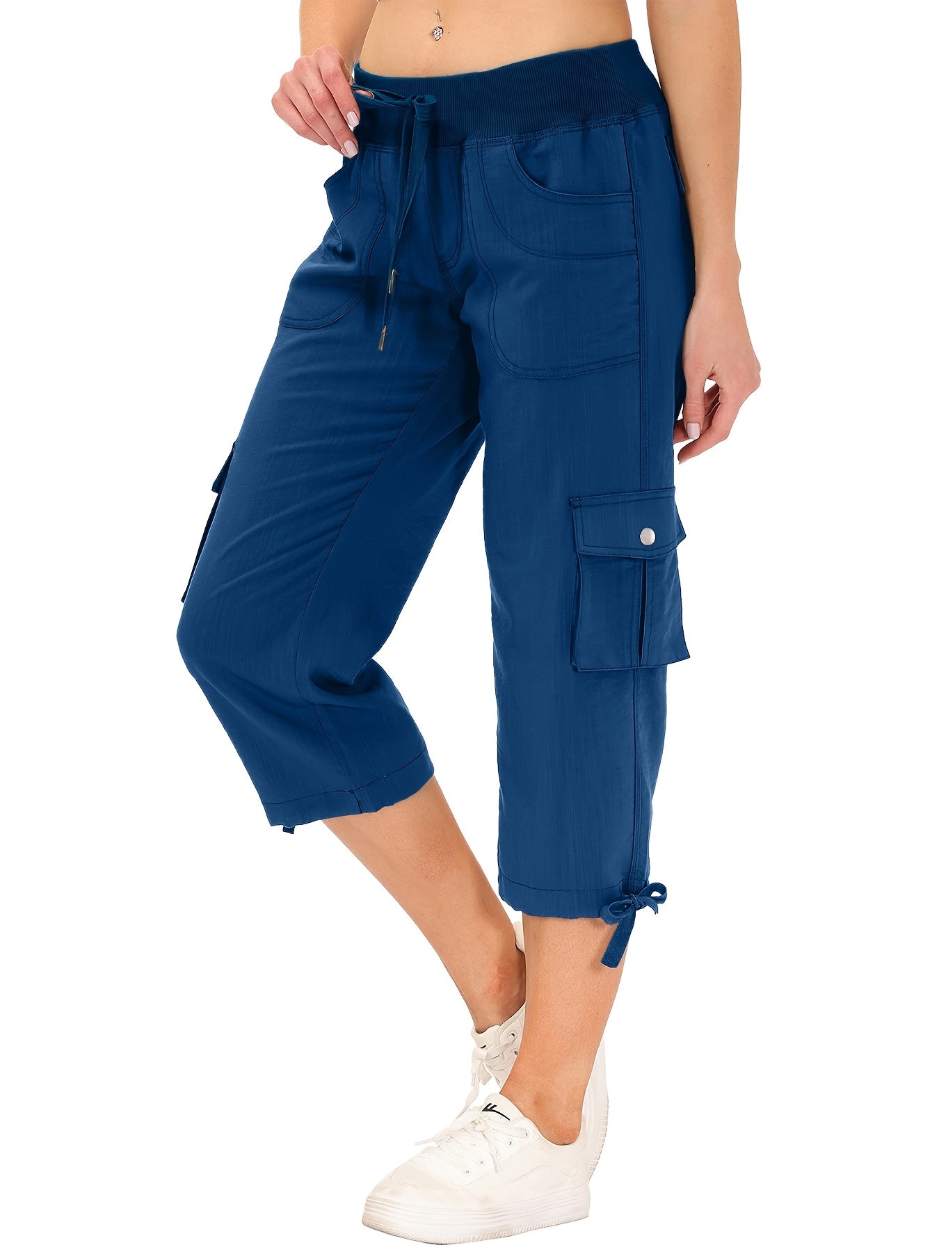 Women's Cargo Capri Hiking Pants Quick Dry Lightweight Travel Casual Workout 50+ Button Pockets