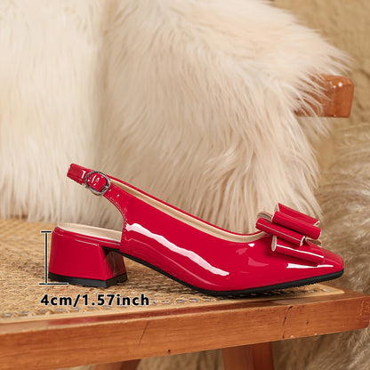 Chic Bowknot Square Toe Sandals for Women - Lightweight, Comfortable Low Heel in Solid Colors, Faux Cover, All-Season Versatile Shoes, Women Shoes