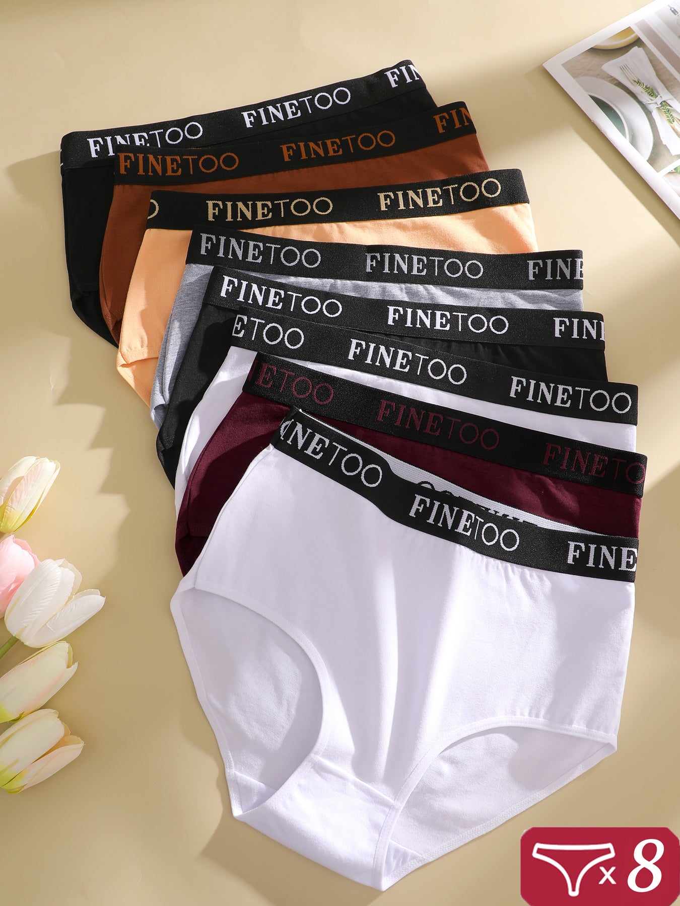 8pcs Women's High-Waisted Panties Soft Breathable Underwear, Assorted Colors
