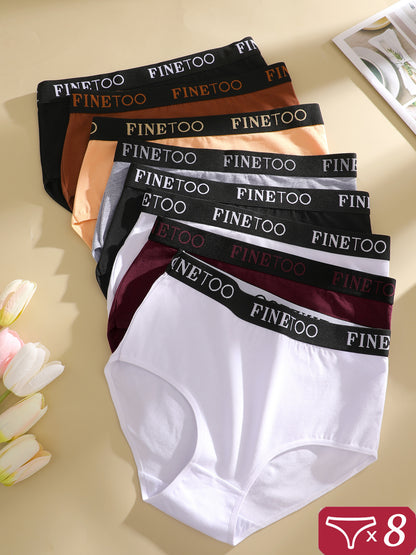8pcs Women's High-Waisted Panties Soft Breathable Underwear, Assorted Colors