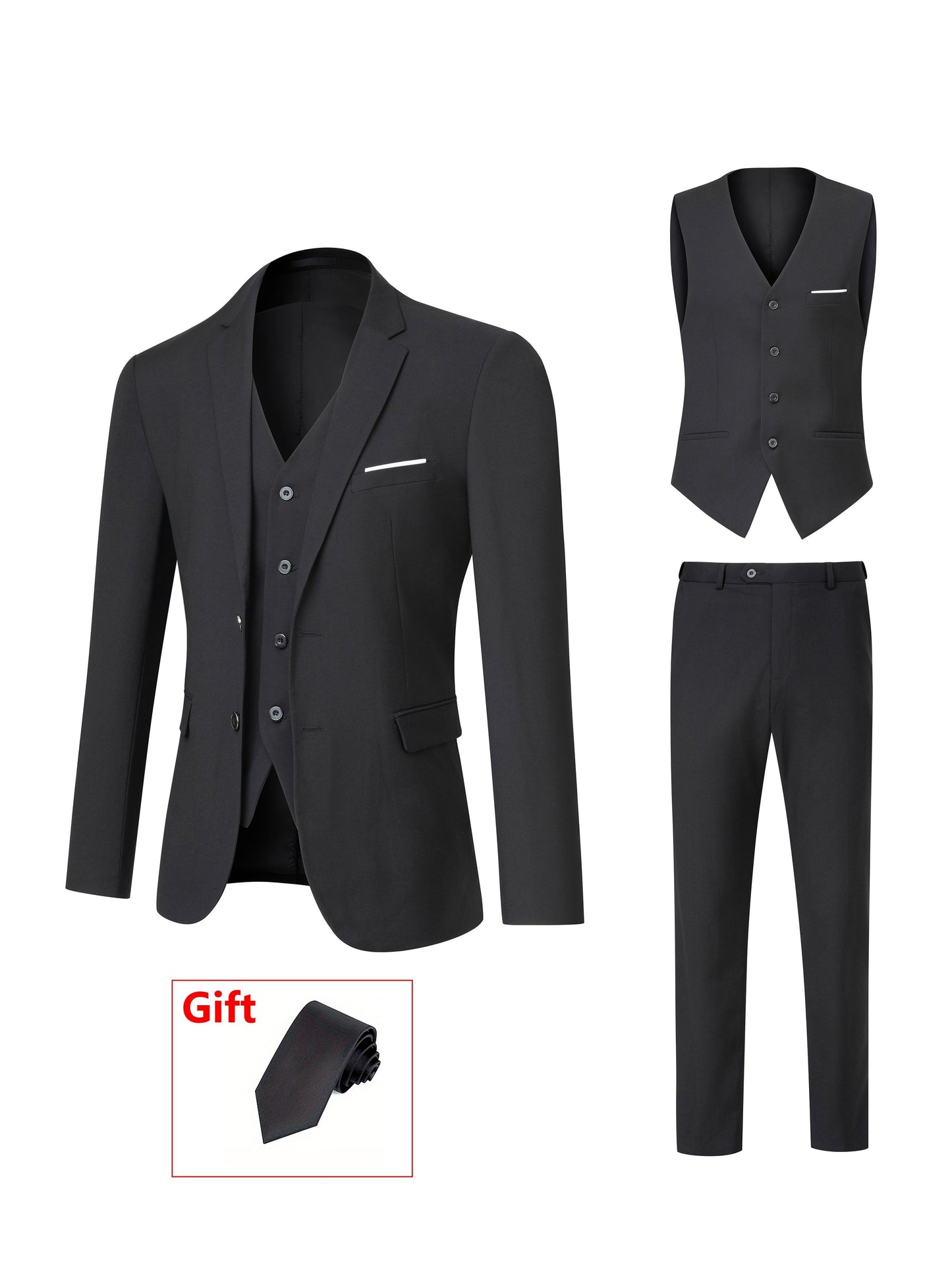 4pcs Luxury Classic Mens Solid Dress Suit Set - Lapel Jacket, Vest, And Trousers, Regular Fit, Long Sleeve, Conventional Contour, Perfect for Wedding Banquet, Business Meetings - High-Quality Fabric, Comfortable Wear, And Stylish Design
