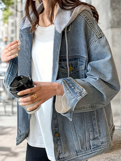 2025 New Women'S Denim Jacket with Hood, Oversized Imitation Old Denim Jacket, Hooded Sweatshirt
